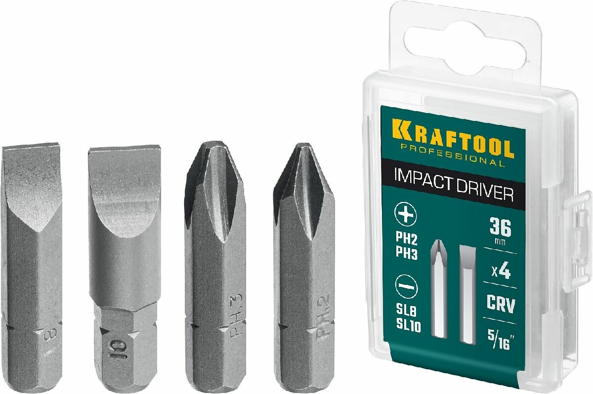 Биты для ударной отвертки 4 шт 36 мм KRAFTOOL (25551)