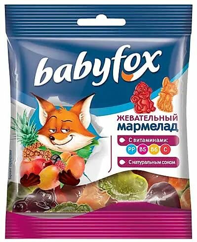 Конфеты КДВ Мармелад жевательный BabyFox с соком ягод и фруктов 15 шт по 30 г ТМ KDV