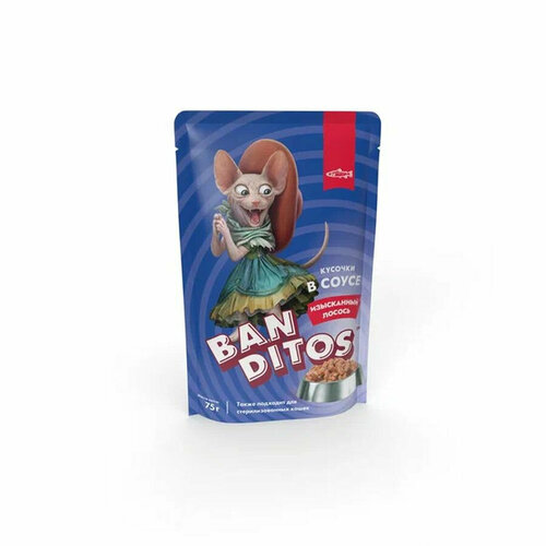 Banditos Изысканный Лосось влажный корм для кошек, с лососем, в соусе, в паучах - 75 г х 24 шт