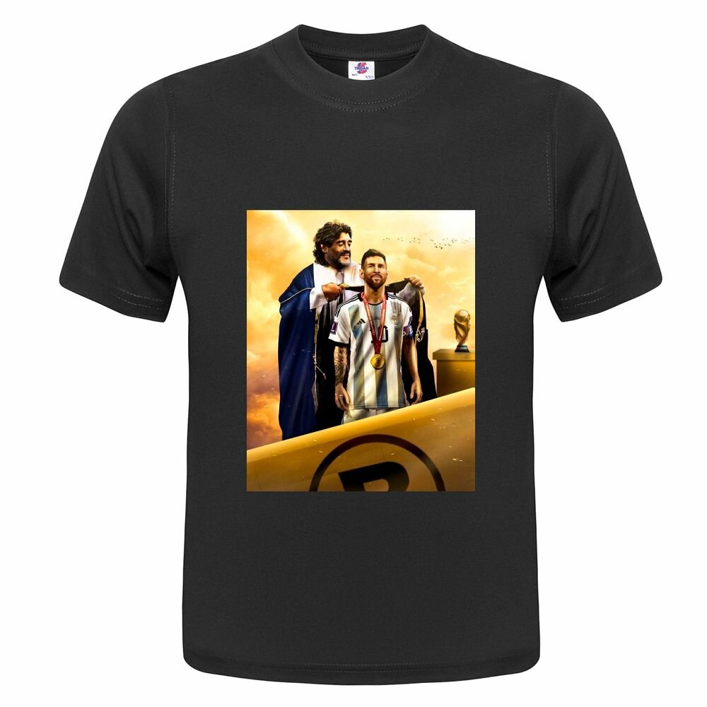 Футболка  Детская футболка ONEQ 158 (13-14) размер с принтом Марадона и Месси, черная