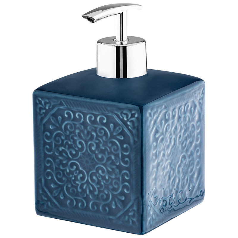 Дозатор для жидкого мыла "Марокко", Объем 500 мл, материал керамика, хромированная пластмасса, размер 9х9х15 см, цвет синий