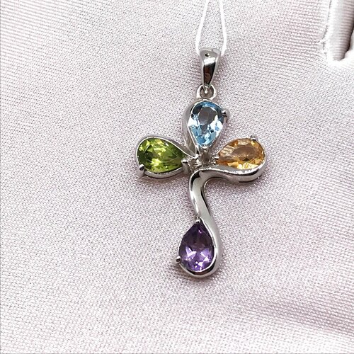 Подвеска, серебро, 925 проба, аметист, хризолит, топаз