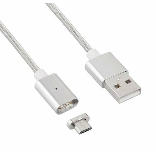 Магнитный USB зарядный кабель для Android (USB-Micro)​​ серебристый