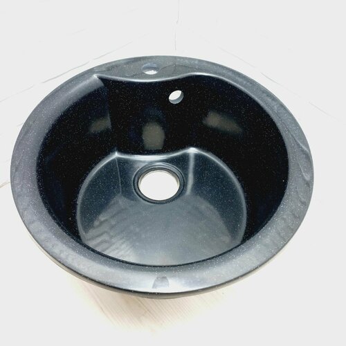 Мойка для кухни Агата AG2C1 черная круглая кварцевая глянцевая 475x475x210 мм