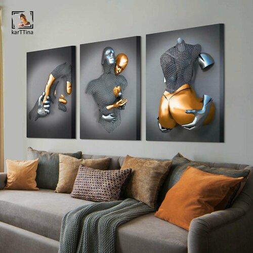 Модульная интерьерная картина на холсте с подрамником из 3 шт 150х70 см Крепление в подарок 3792₽