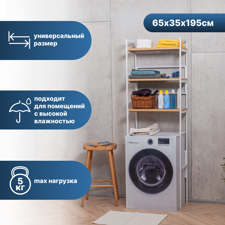 фото Стеллаж над стиральной машиной Ulitka металл, ЛДСП, белый