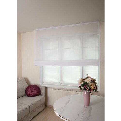 Римские шторы тюль лен-батист на окна для комнаты, Моя Штора, ширина 140 см х высота 140 см, Белый