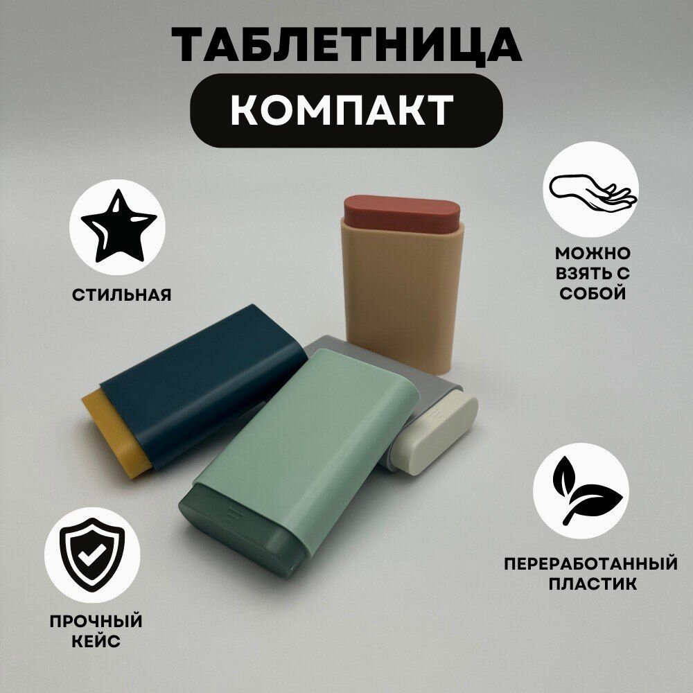 Изображение Таблетница Компакт, органайзер для лекарств, бокс, контейнер для таблеток, зеленый