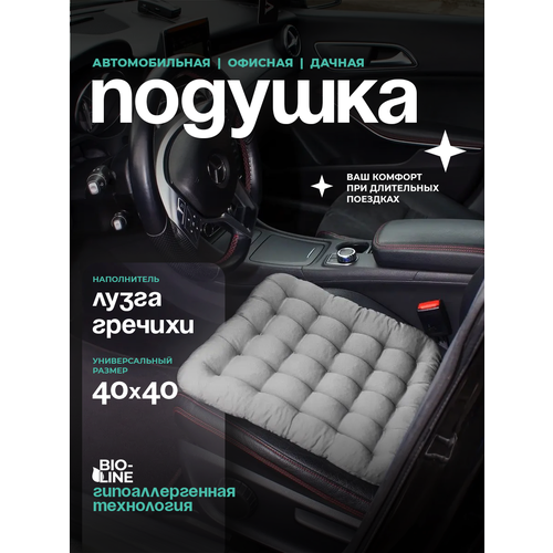 фото Автомобильная ортопедическая подушка на сиденье с лузгой гречихи , для водителя и пассажира, с пвх, 40x40 см bio-line