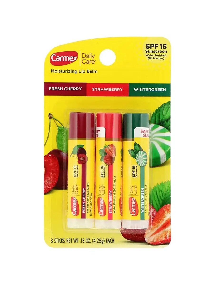 Бальзам для губ Carmex SPF 15 ассорти 3 шт 425гр каждый