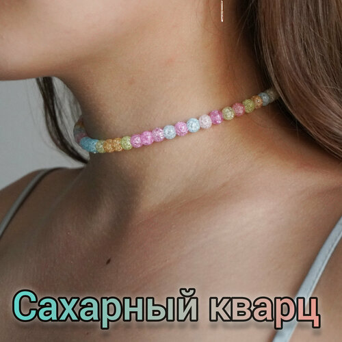 фото Чокер cosha_brand, искусственный камень, длина 33 см, розовый/голубой