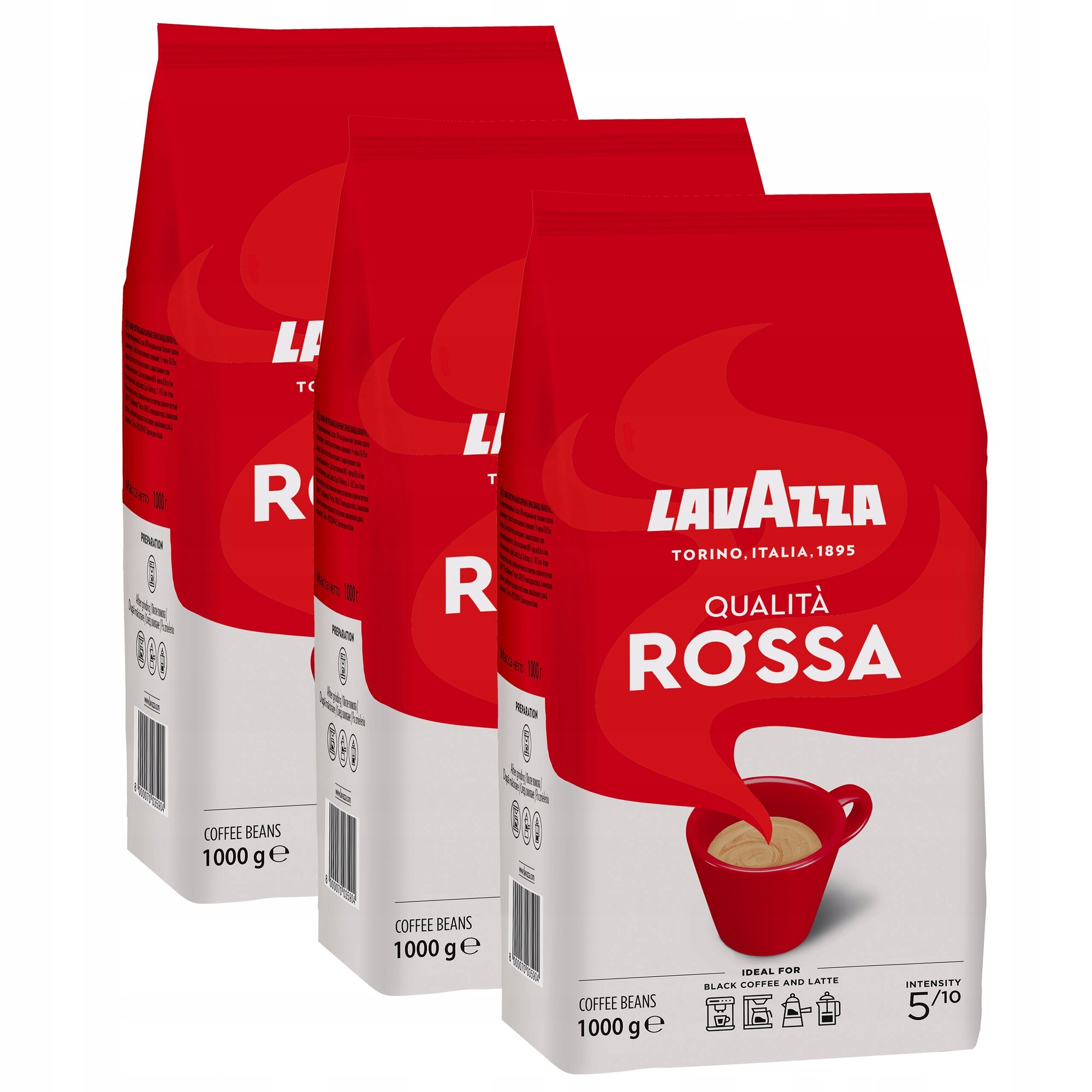 Кофе в зернах Lavazza Qualità Rossa (Лавацца Росса), 1 кг - 3 уп