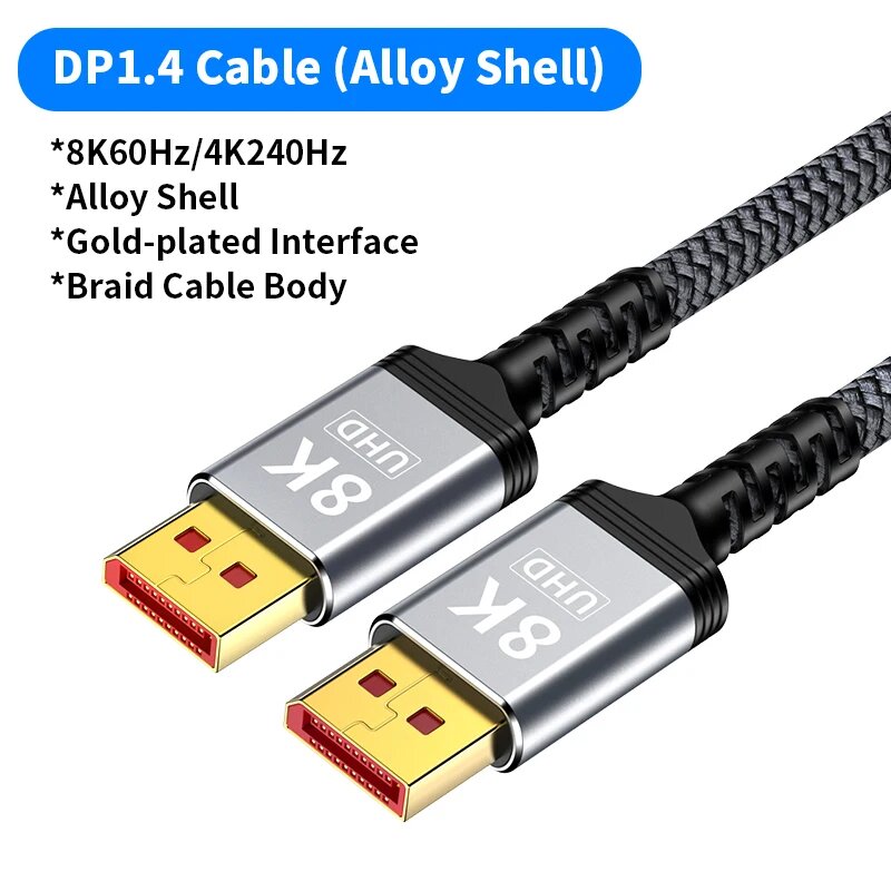 Кабель Unnlink DisplayPort DP 1.4 8K 60Hz 4K 165Hz с оплеткой высокоскоростной совместимый DP1.2 для ПК ноутбука ТВ-монитора 1 м 15 м 2 м 3 м 5 м Alloy Shell 1m