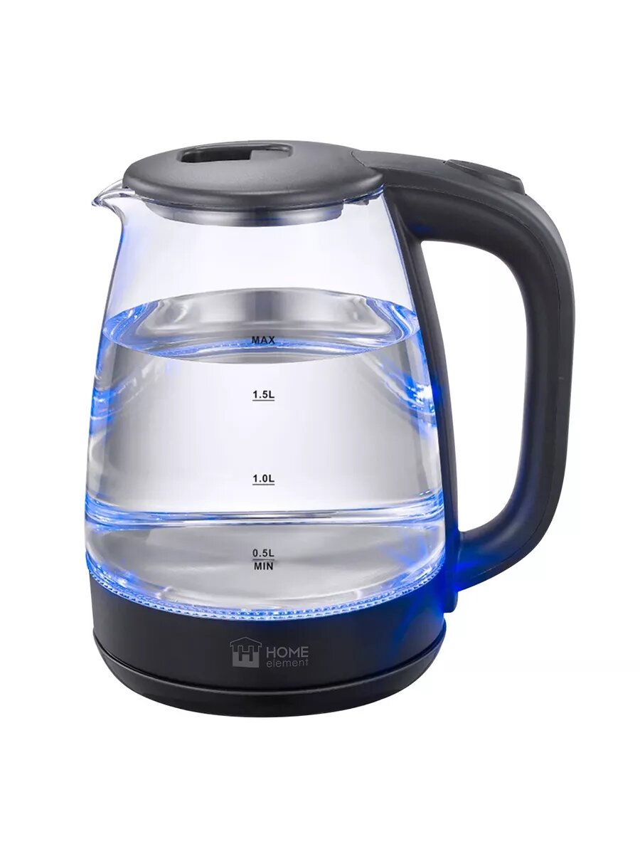 Электрический чайник HOME ELEMENT HE-KT2310 черный жемчуг стеклянный с подсветкой 1,8 л