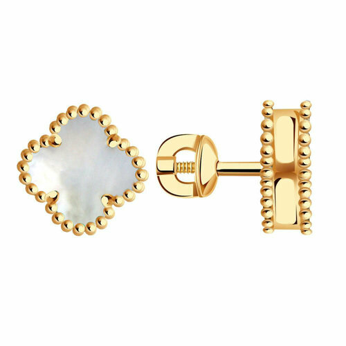 фото Серьги пусеты diamant online, красное золото, 585 проба, перламутр, длина 1.15 см, , белый