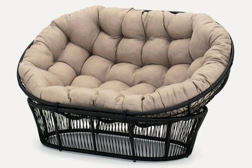 Изображение товара Диван плетеный для отдыха KORNERA "мамасан", искусственный ротанг черный, подушка бежевая