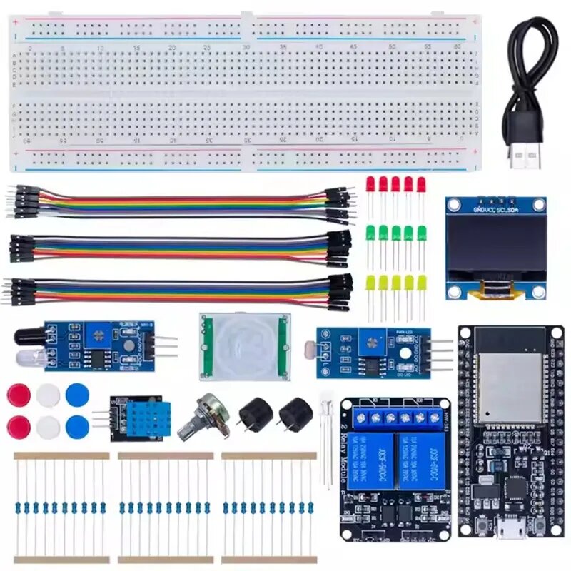 Стартовый комплект «сделай сам» для ESP32 ESP-32S WIFI с коробкой для хранения, базовый стартовый комплект для обучения, 0,96 дюйма, Oled Pir датчик движения — фото 1