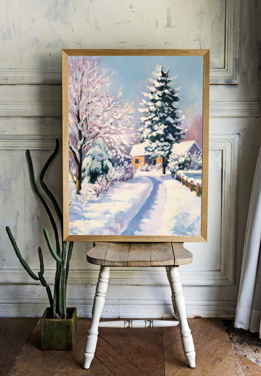 Постер "Зимний сельский пейзаж" 50x70 без рамы