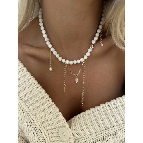 Колье MOON SOUL, перламутр, длина 38 см, золотой, белый