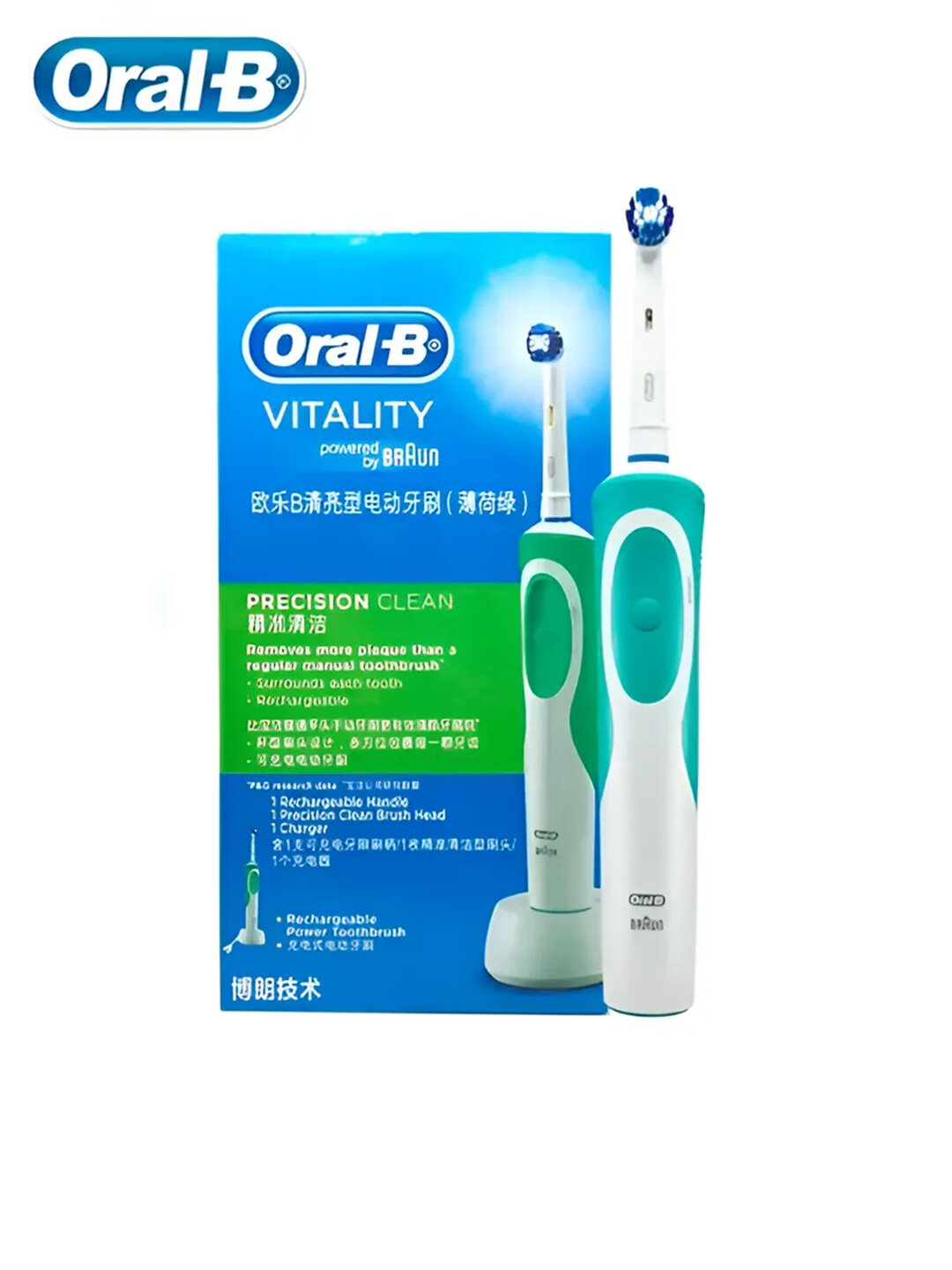 Электрическая зубная щетка Oral-B D12 Vitality, зеленая, для взрослых и детей, технология чистки 2D