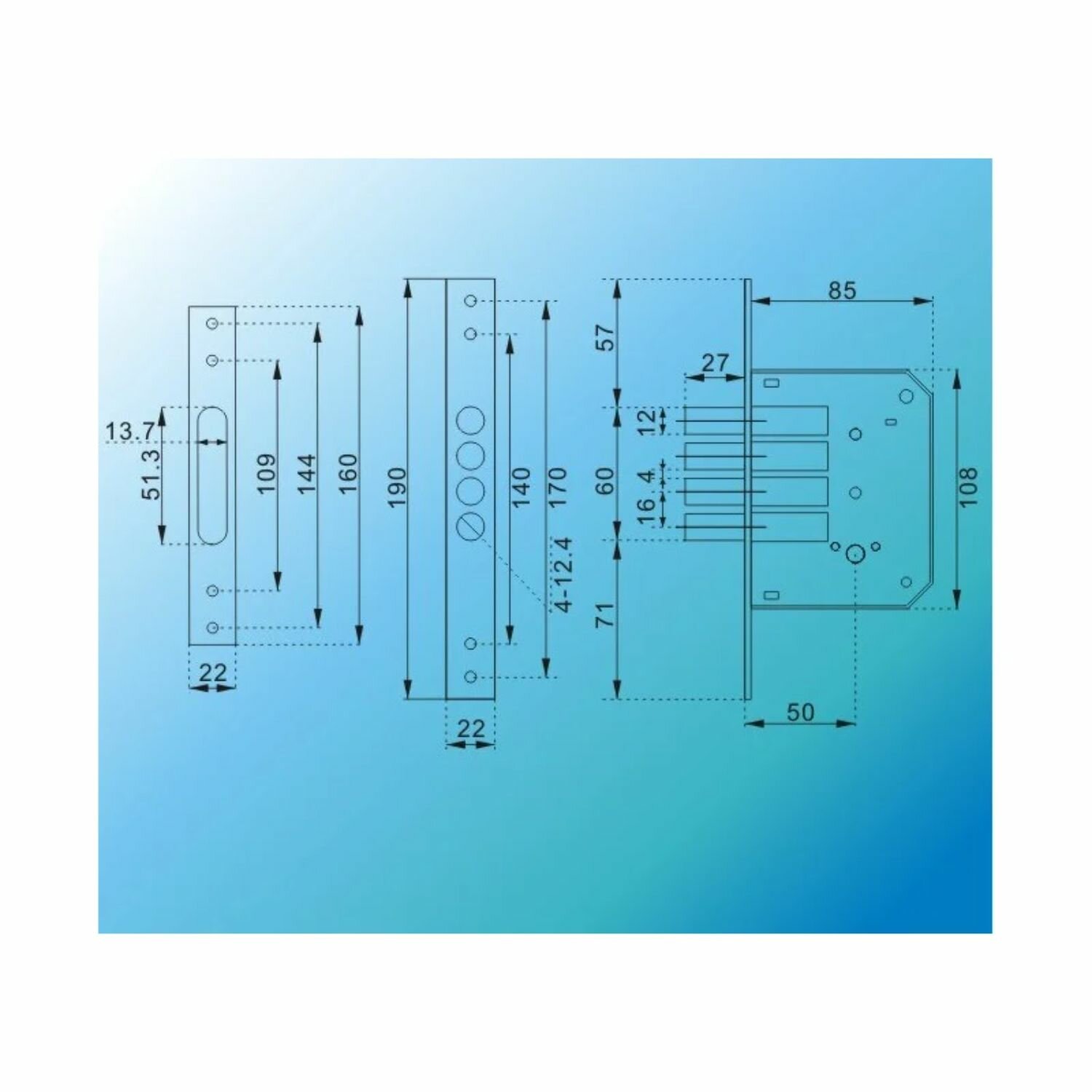 Корпус замка врезного M50 SN (Матовый никель) MSM Locks, цилиндровый — фото 1