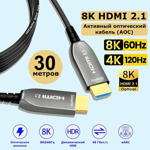 Оптический кабель HDMI 2.1 / 8К 60 Гц, 4K 120Гц, 30 метров
