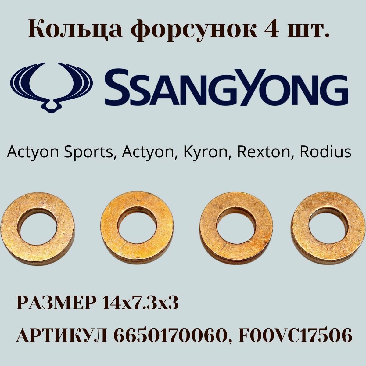 Комплект медных шайб форсунки SSANGYONG 6650170060 D20DT, D27DT Евро 3,4 (4 шт.)
