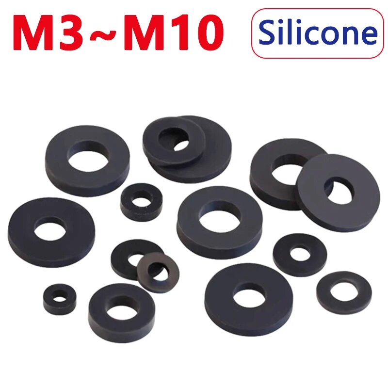 GooBetter силиконовые шайбы M3 M4 M5 M6 M8 M10 1-4 мм Black 100pcs 3x6x3mm