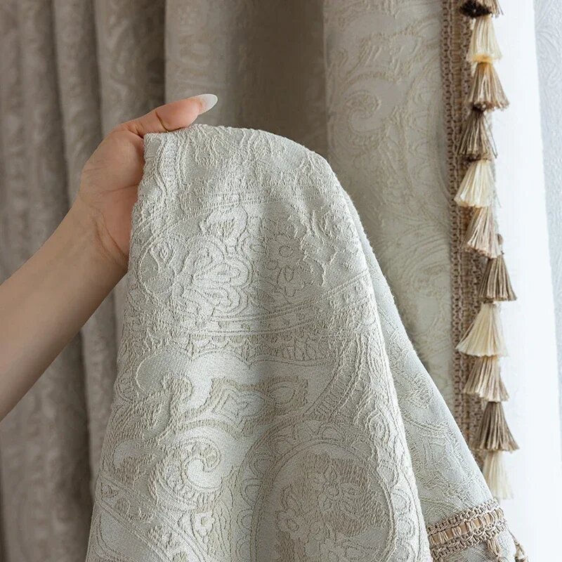 Французские плотные шторы из полиэстера BUY YEAR, W150cmxH250cm 1PC, Складчатая лента, Бежевый — фото 1