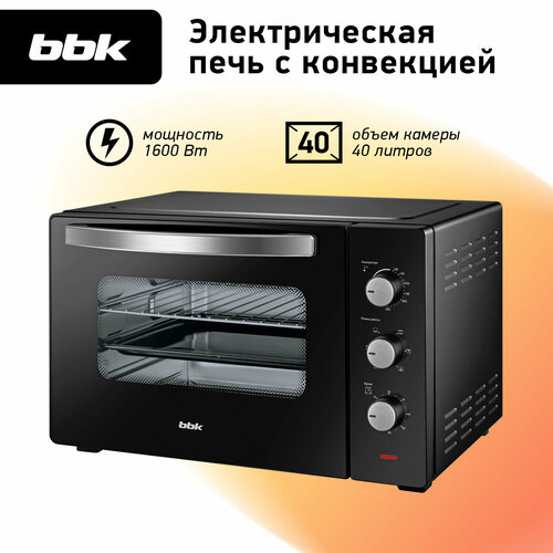 Духовка электрическая BBK OE4037M черный, объем камеры 40 л, мощность 1600 Вт, конвекция, гриль, жарка, запекание