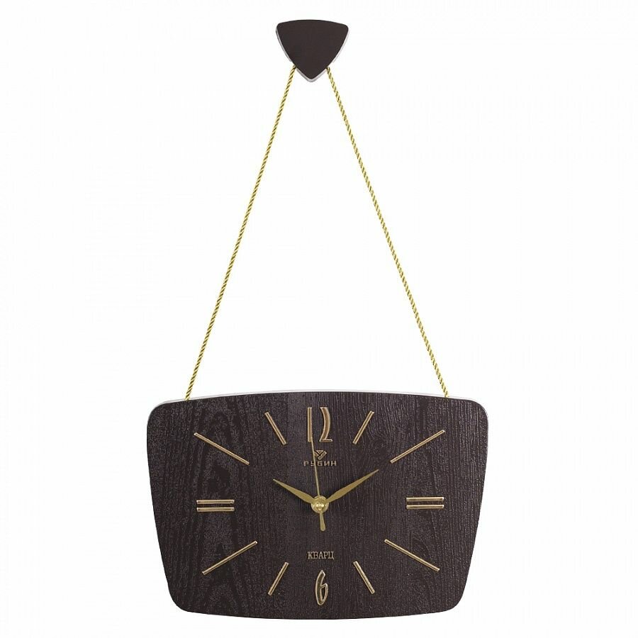 Часы настенные Рубин бесшумные, "Ретро", корпус коричневый, золото, 270х180х20 мм (2618-004)