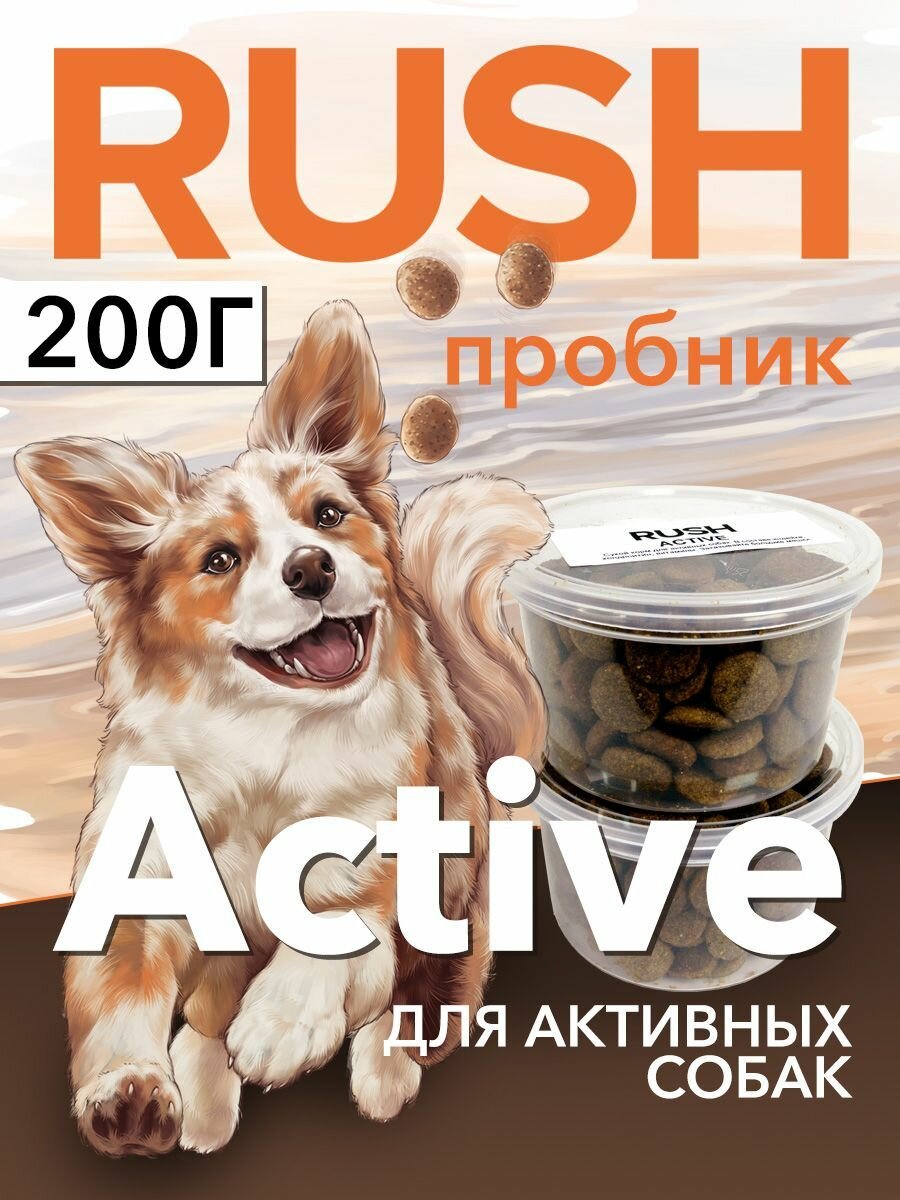 Сухой корм для взрослых спортивных собак Раш Актив   Rush Active Пробник 200 г  поддержка иммунитета  суставов