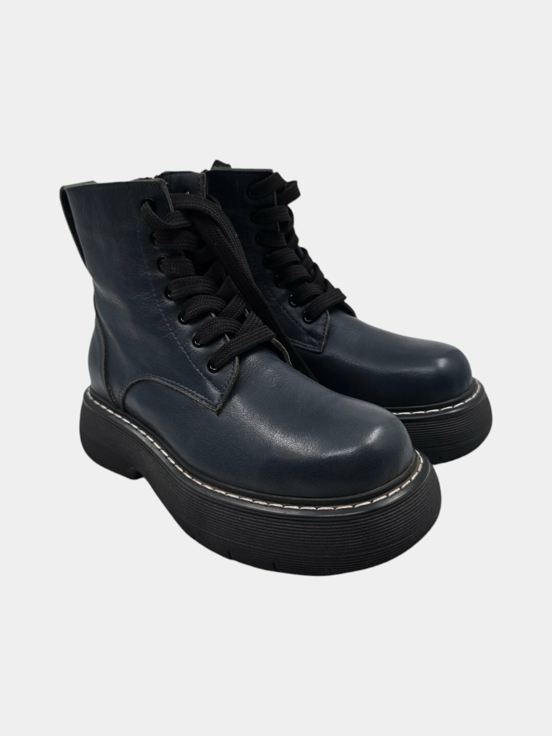 Берцы женские из натуральной кожи утепленные, Турция Синий 37 — фото 1