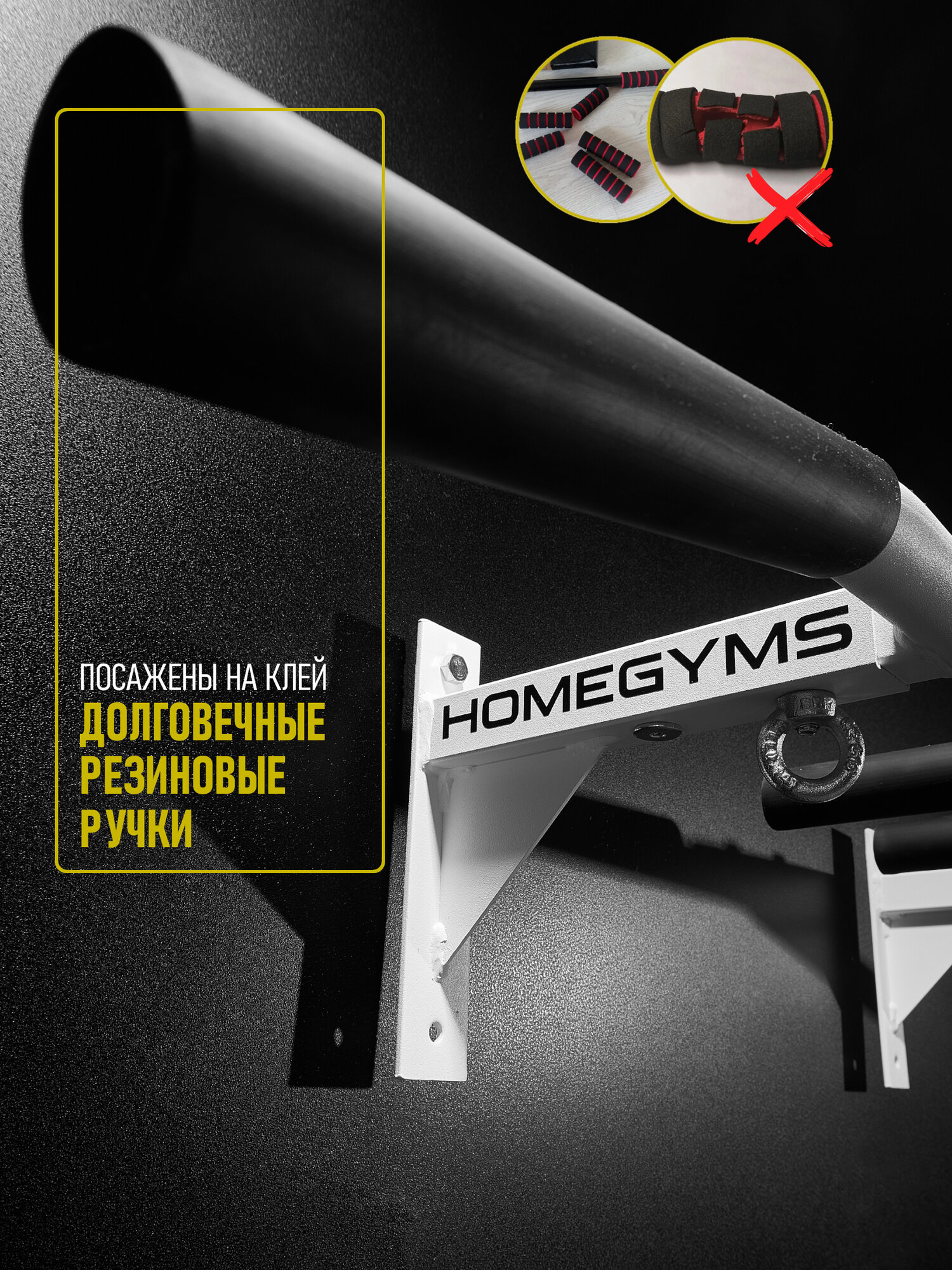 Турник наддверный HOMEGYMS, усиленный 3 хвата, белый, для дома — фото 1