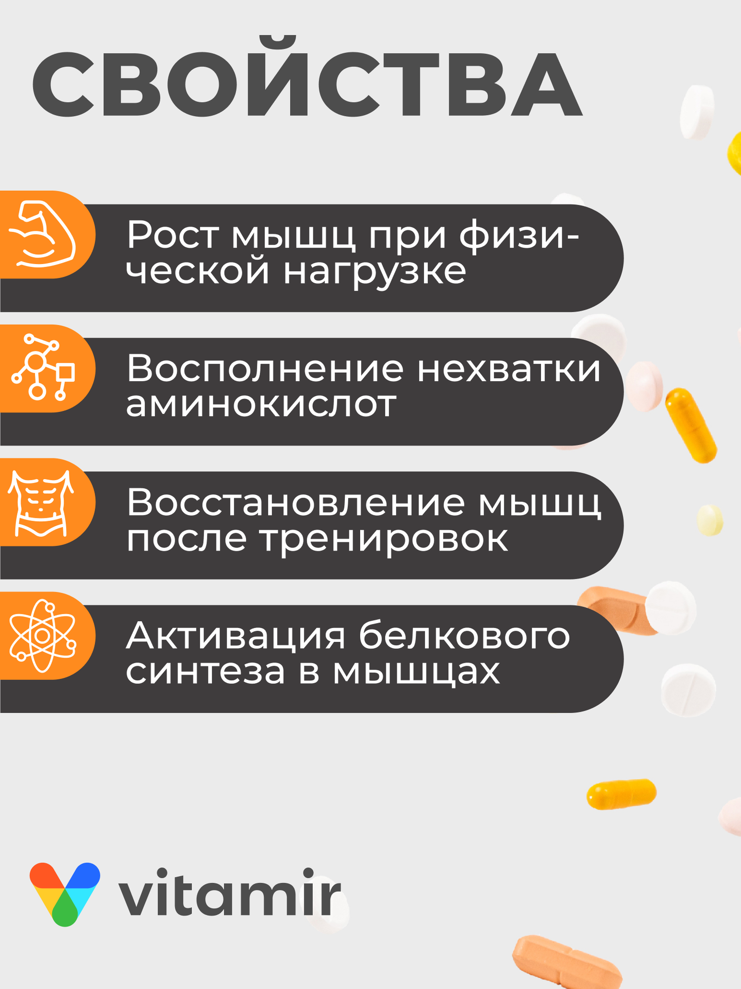Картинки BCAA (бцаа) аминокислоты VITAMIR PRO / всаа спортивное питание для роста мышц / 90 капсул