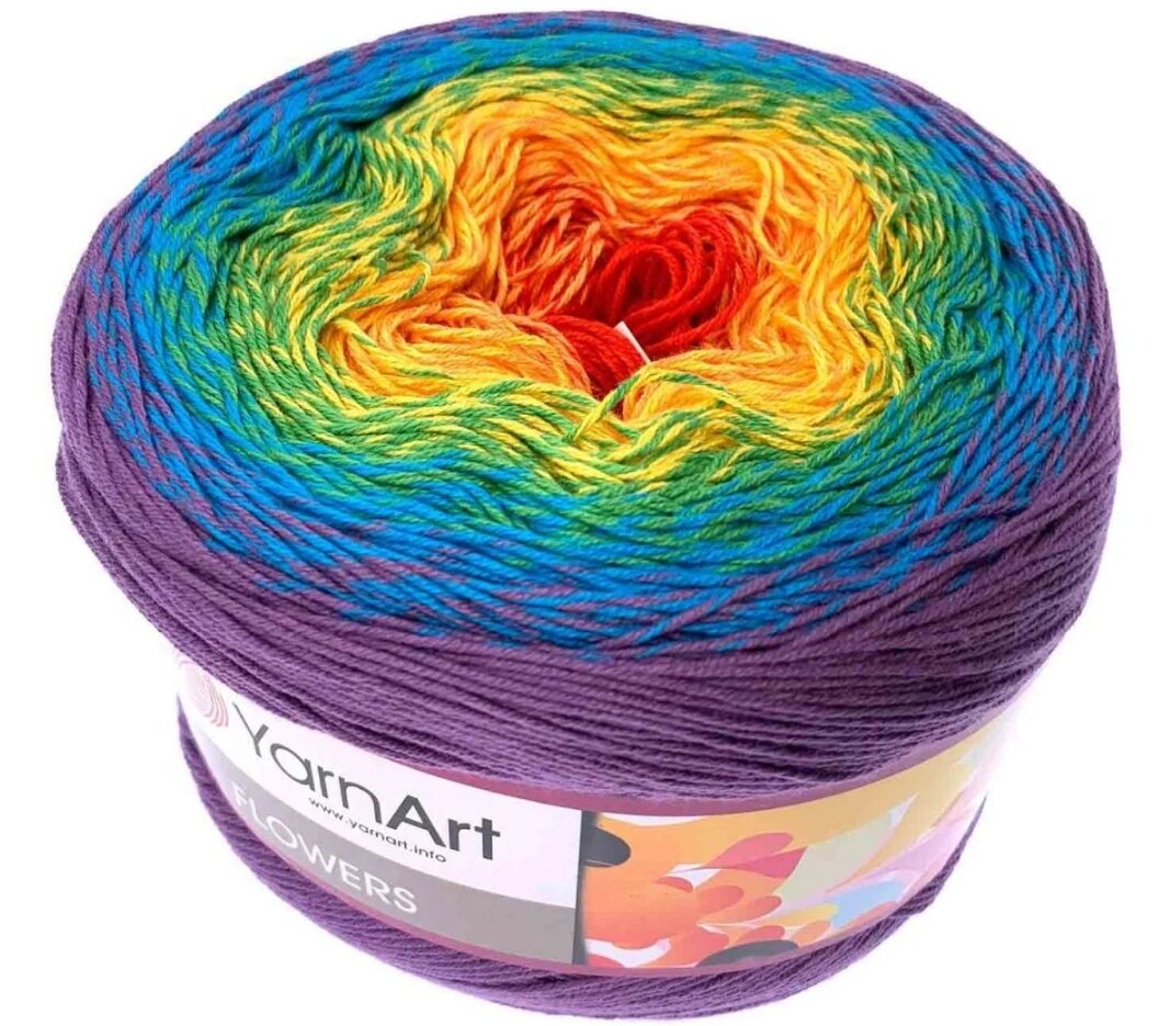 Пряжа YarnArt Flowers (ЯрнАрт Фловерс) - 1 моток, цвет: 277 (красный/желтый/зеленый/голубой/сиреневый), 55% хлопок, 45% полиакрил 1000м/250г