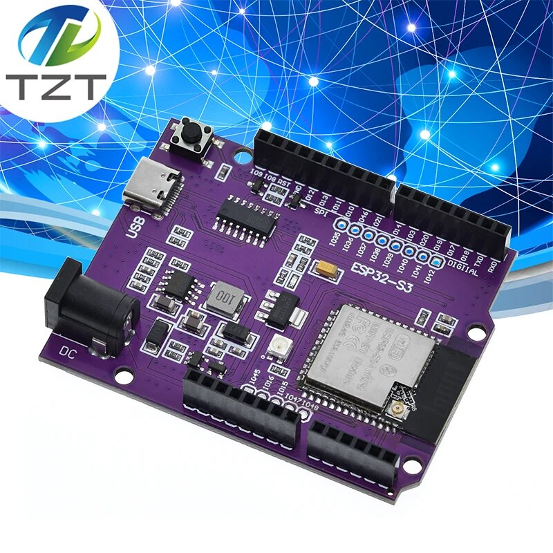 TZT D1 ESP32-S3 WiFi + Bluetooth 16 МБ Flash UNO D1 R3 Модуль платы CH340 N16R8 для ESP32 ESP-32 Макетная плата Беспроводной модуль