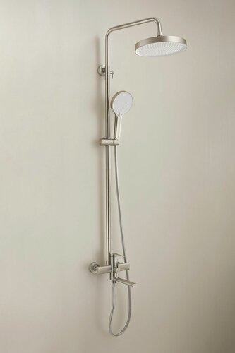 Изображение товара Душевой комплект с тропическим душем и смесителем, сатин нержавеющая сталь Belz B24813-1