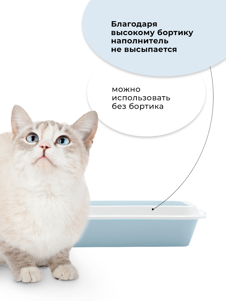 Туалет-лоток для кошек ZOOexpress LUCKY с рамкой, 40,5х27х8 см, светло-голубой — фото 1