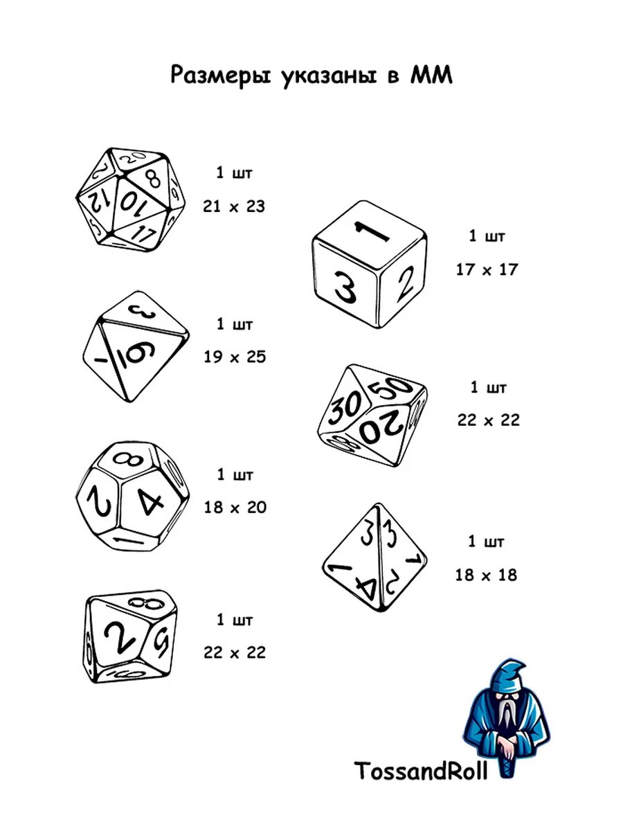 Дайсы днд кубики для dnd игральные кости 7 шт — фото 1