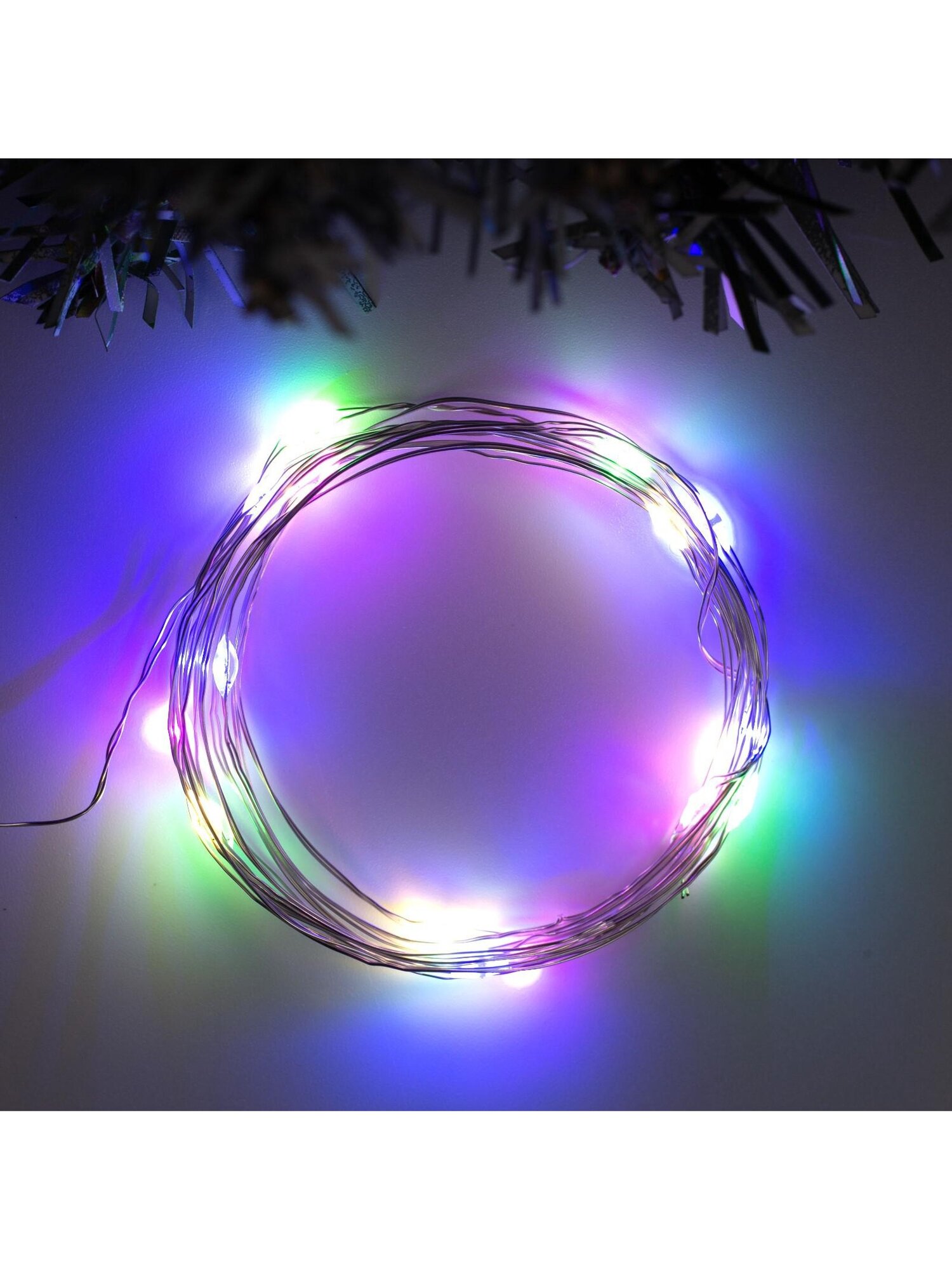 Гирлянда «Нить» 2 м роса, IP20, серебристая нить, 20 LED, свечение мульти, USB — фото 1