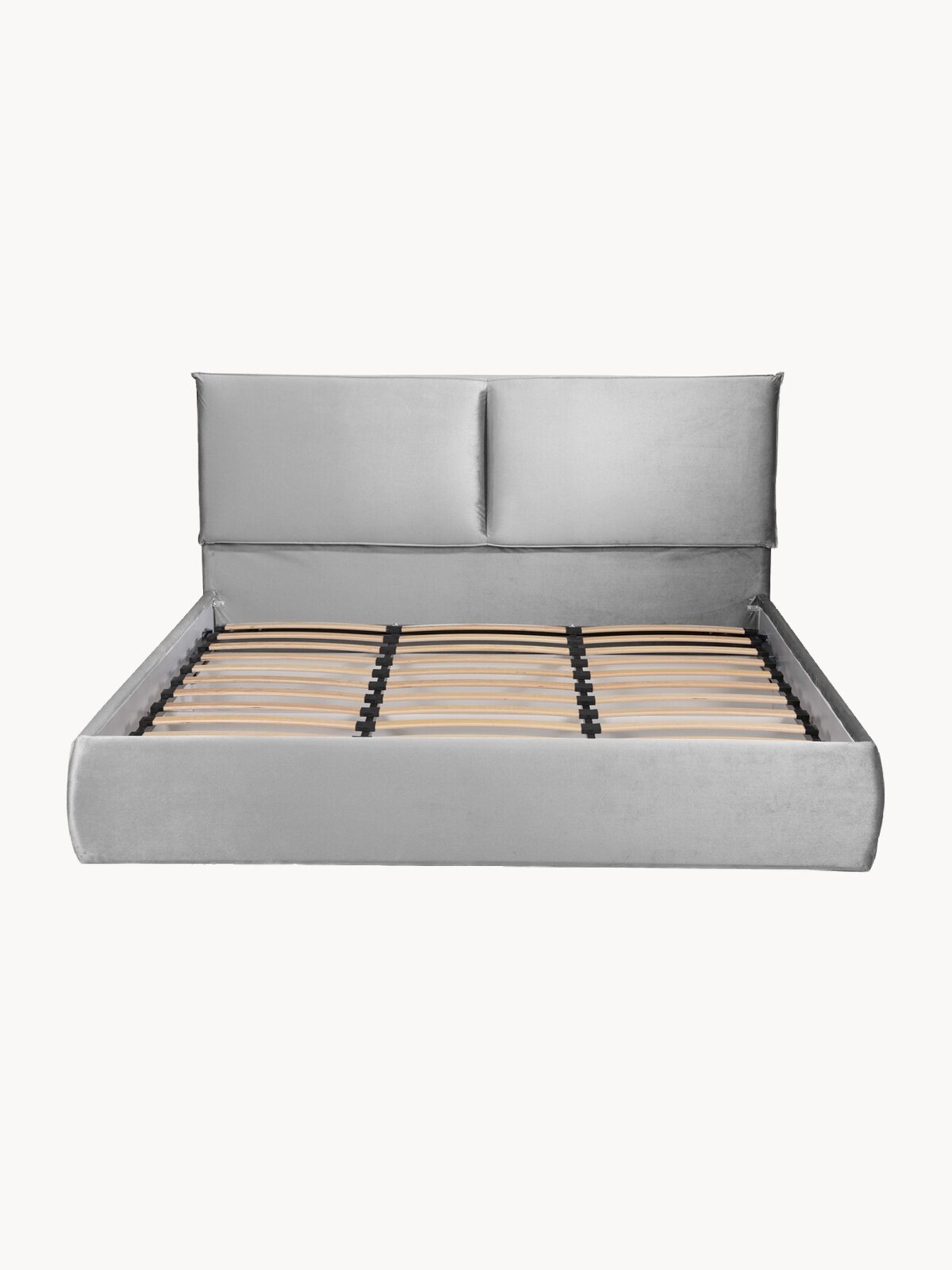 Двуспальная кровать 180х200 с подъемным механизмом, ящиками и мягким изголовьем Британия вельвет светло-серый Ами Мебель