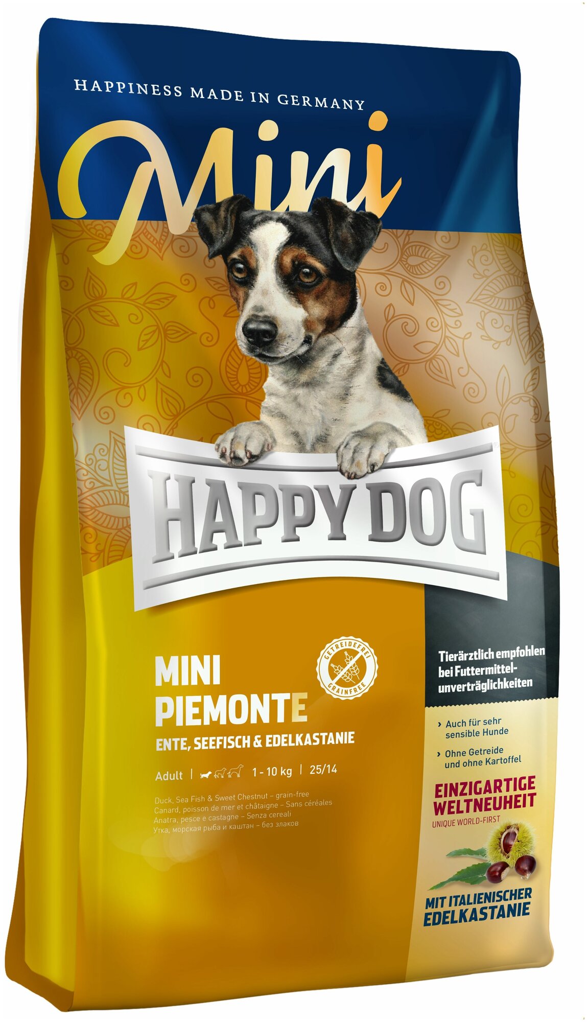 Сухой корм Happy Dog Mini Piemonte Пьемонт для маленьких собак, с уткой и каштаном 1 кг