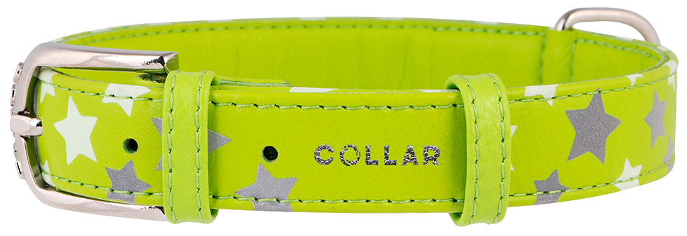 Ошейник WAUDOG Glamour Звездочка для собак кожаный с QR паспортом, светящийся/светоотражающий, Ш 20 мм, Дл 30-39 см салатовый