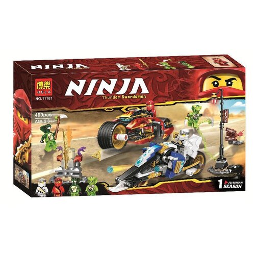 конструктор lego ninjago 70667 мотоцикл клинок кая и снегоход зейна 376 дет Конструктор Lari (Bela) Ninja 11161 Мотоцикл-клинок Кая и снегоход Зейна, 400 дет.