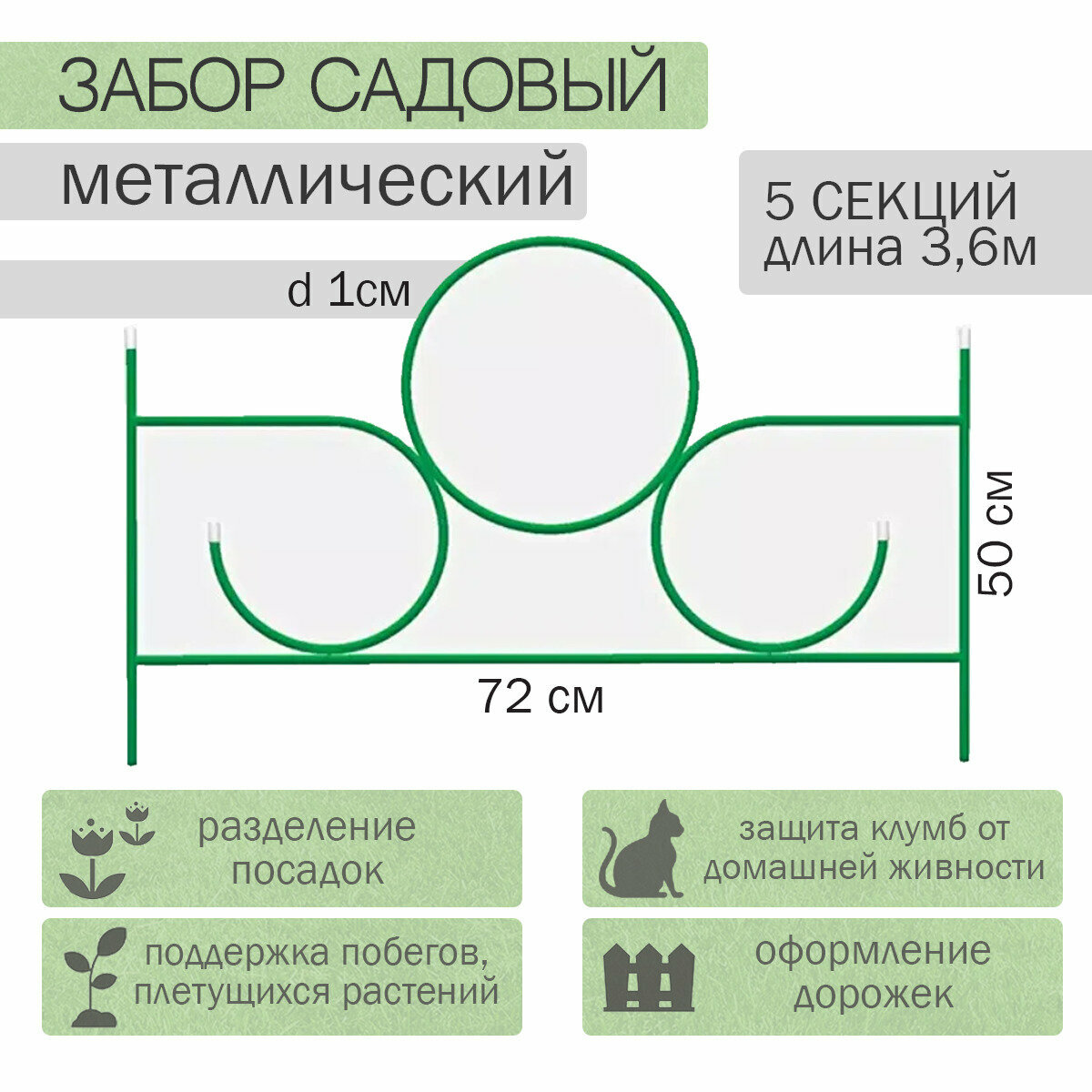 Заборчик садовый "Сияние" комплект 5шт (высота 0,5м; ширина 0,72м; длина 3,6м; d 10мм) - фотография № 1