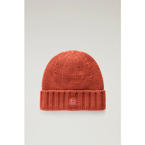 фото Шапка бини woolrich, демисезон/зима, шерсть, утепленная, размер l, оранжевый