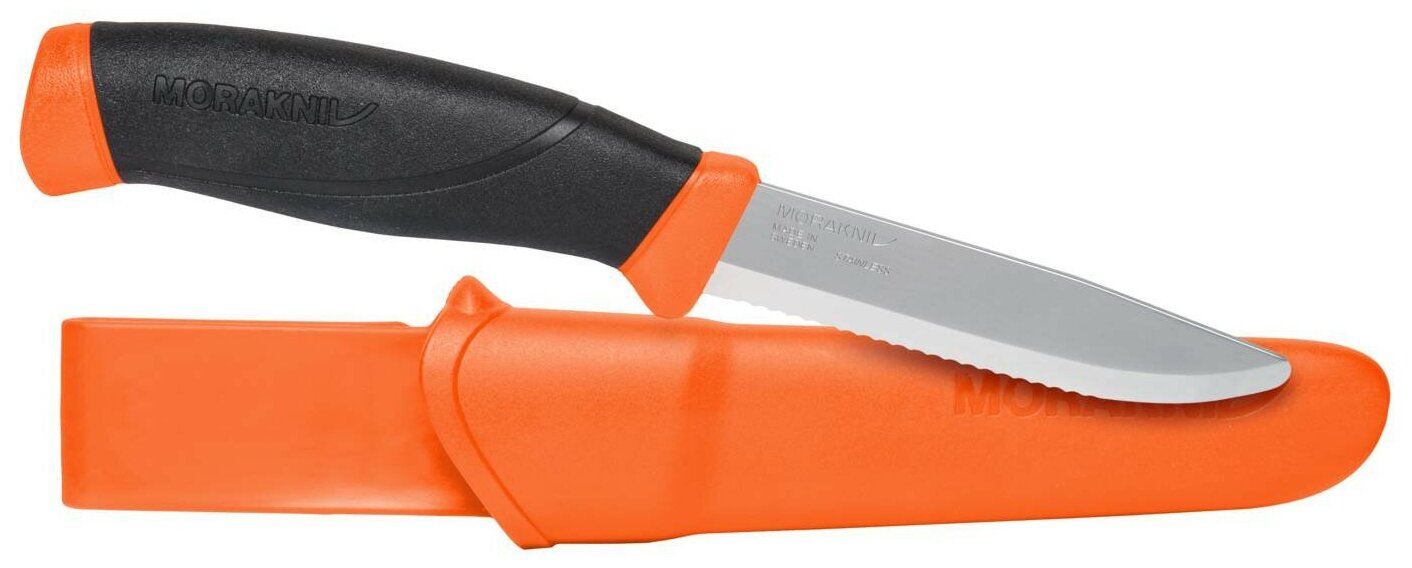 Нож Morakniv Companion F Serrated, нерж. сталь, прорезиненная рукоять с оранжевыми накладками