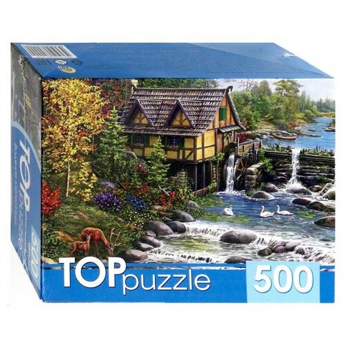 Пазл Рыжий кот TOP puzzle Водяная мельница (ХТП500-4229), 500 дет., 18.9х15.1х6.5 см, голубой пазл рыжий кот натюрморт с печатной машинкой хтп500 6828 500 дет