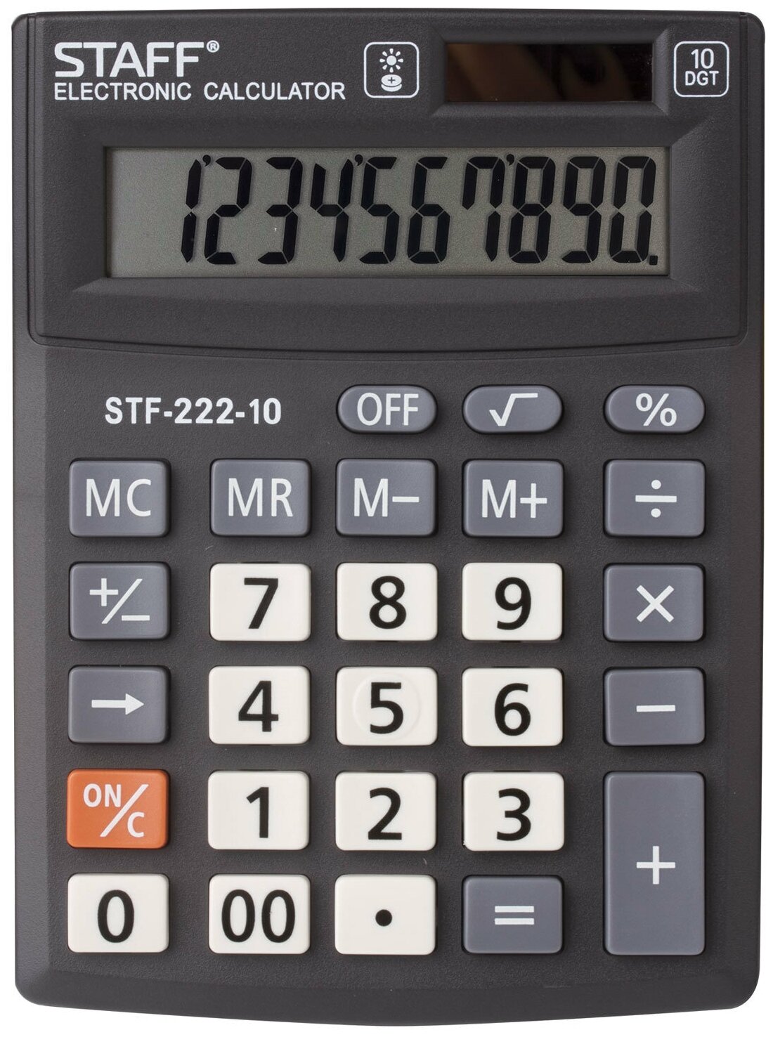 Калькулятор настольный STAFF PLUS STF-222, компактный (138x103мм), 10 разрядов, двойн. питание,250419